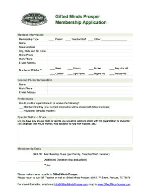 Fillable Online Membership Application Prosper ISD Fax Email Print