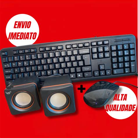 Kit Teclado E Mouse Fio Caixa De Som Para Pc Computador Notbook