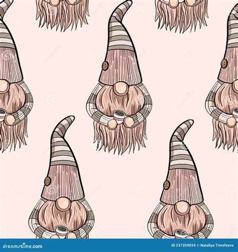 Seamless Pattern Illustration Of A Gnome With A Beard In A Hat New