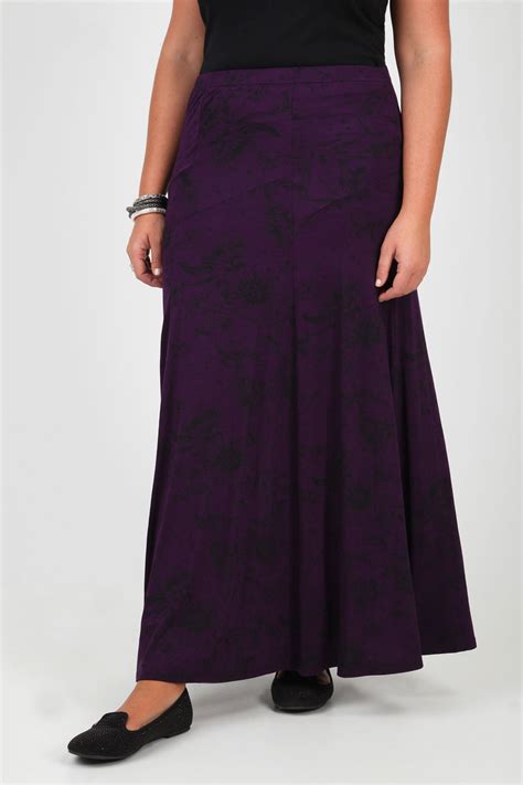 Purple Floral Print Jersey Maxi Skirt With Abstract Panel Detail Plus