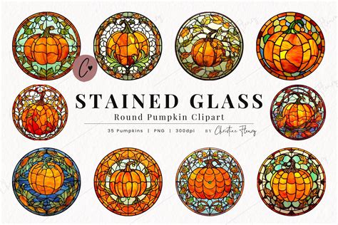 35 Round Pumpkin Stained Glass Clipart By Christine Fleury Thehungryjpeg