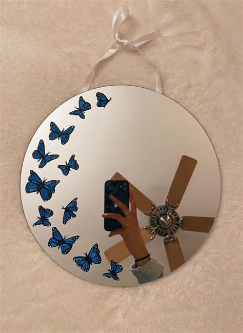 Hand Painted Blue Butterfly Mirror Etsy Mirror Painting Painted