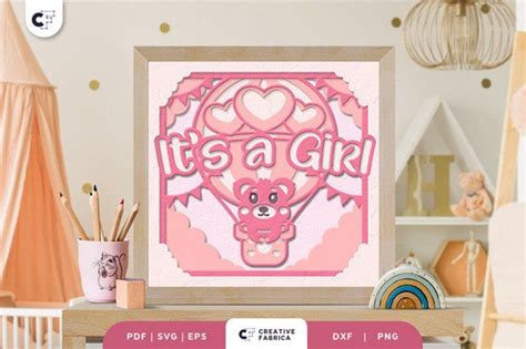 Baby Bear Hot Air Balloon 3D Shadow Box Creative Fabrica