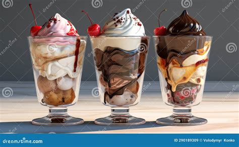 Three Different Kinds Of Ice Cream In A Row Generative Ai Stock Image