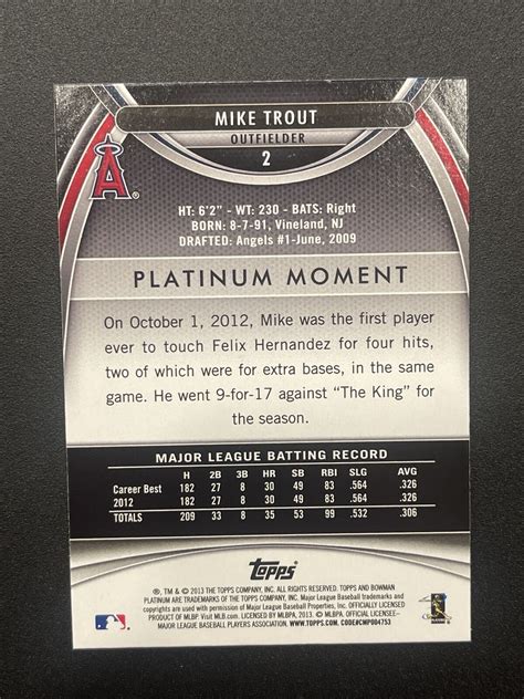 Mike Trout Bowman Platinum Gold Angels Pncards Ebay