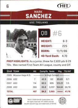 2009 Sage Hit 6 Mark Sanchez Trading Card Database