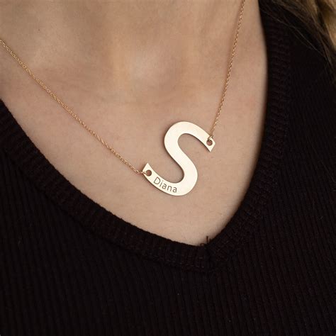 Personalized Large Initial Necklace Engraved Custom Big Sideways