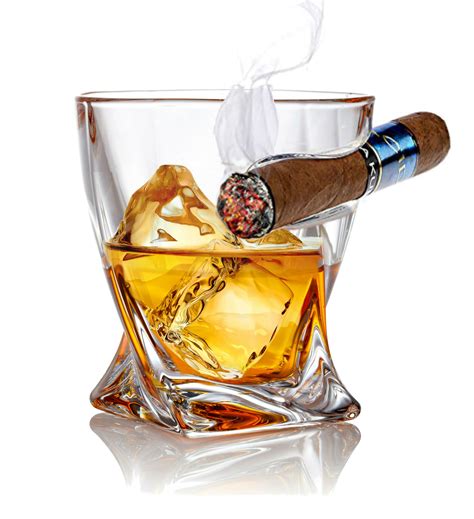 Twist Whiskey Glass With Cigar Holder Double Old Fashioned Glass With