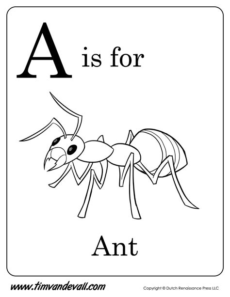 A Is For Ant Coloring Page Tims Printables