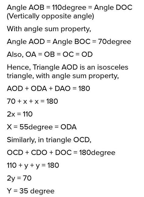 In Rectangle Abcd Ac And Bd Intersect At O Angle Aob Is 130° Angle