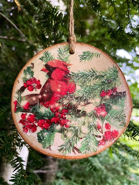 Red Cardinal Wood Slice Ornament Etsy