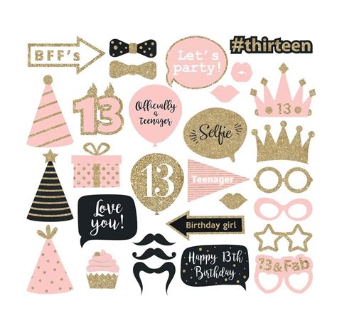 Th Birthday Printable Photo Booth Props Gold Black And Off