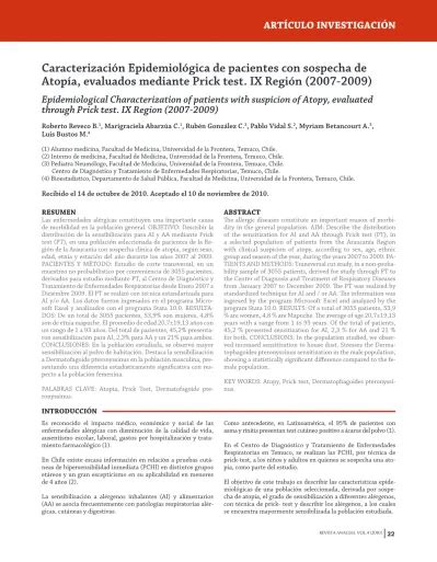 Caracterización Epidemiológica de pacientes con sospecha de Atopía