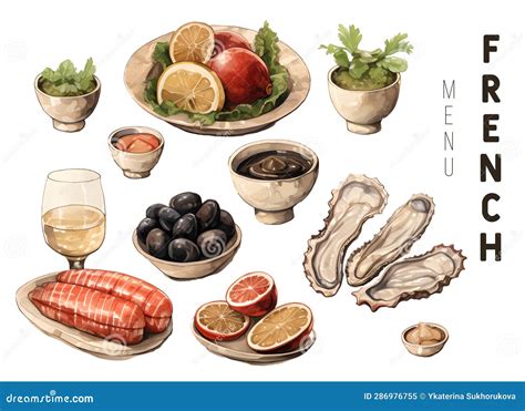 Vector Set of French Cuisine. National Food of France. Icons for Menu Stock Vector ...