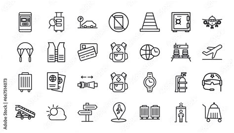 Outline Icons Set From Airport Terminal Concept Editable Vector Such