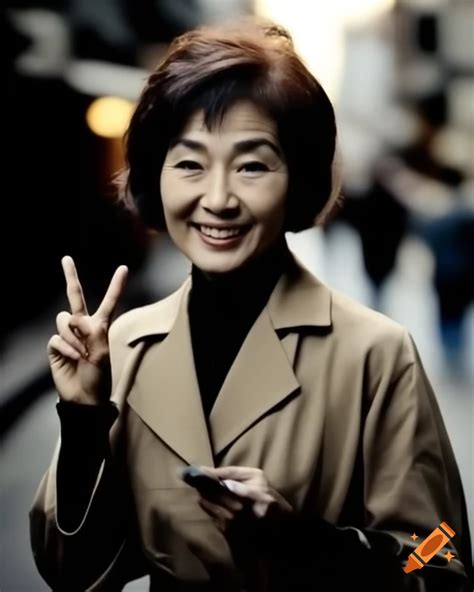 Vintage photo of japanese actress making peace sign in street, 1960s ...