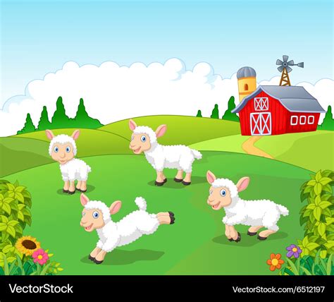 Cute Cartoon Sheep Collection Set With Farm Vector Image