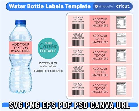 Water Bottle Label Template, Canva Editable Water Label, Water Bottle Label Blank Template ...