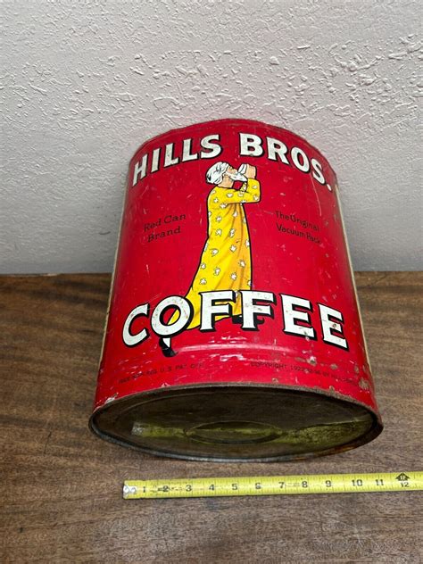 Large 1940s Vintage Hills Bros Coffee Can ~red Can Brand ~ 15 Lb