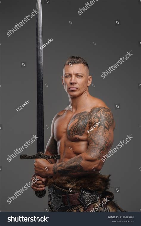 Muscular Warrior Naked Torso Holding Sword Stock Photo Shutterstock