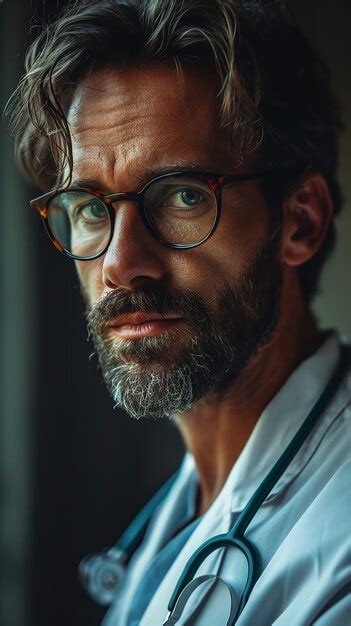 Premium Photo Portrait Of A Male Doctor In A Serious Look Against A