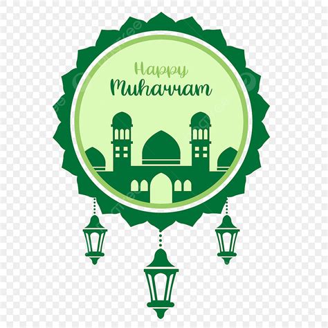 Feliz Muharram Elemento Verde Con Vector De Linternas Colgantes PNG