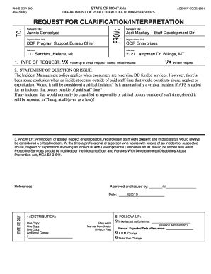 Fillable Online Dphhs Mt REQUEST FOR CLARIFICATIONINTERPRETATION