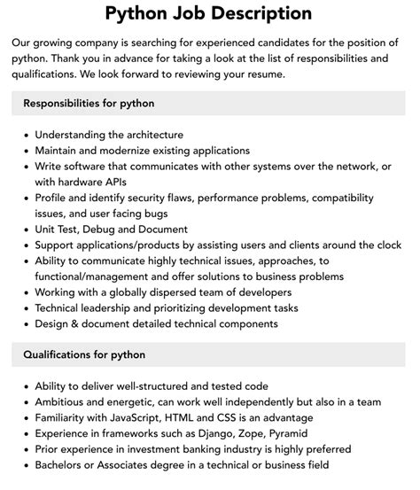 Python Job Description Velvet Jobs