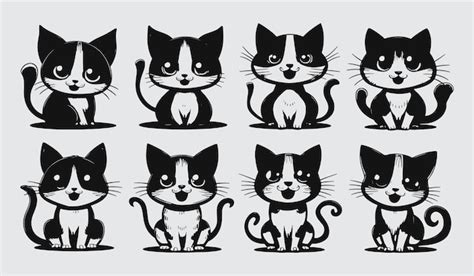 Colección Vectorial De Siluetas De Gatos Dibujadas A Mano Vector Premium