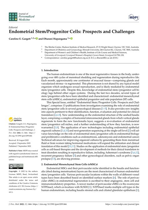 Pdf Endometrial Stem Progenitor Cells Prospects And Challenges