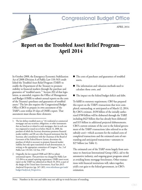 Report On The Troubled Asset Relief Program—april 2014 Troubled Asset