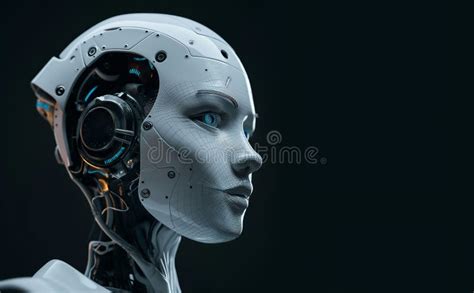 Cara De Robot Blanco Sobre Fondo Negro Concepto De Ai De Inteligencia