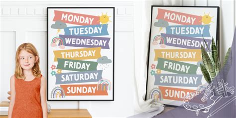 Days Of The Week Muted Rainbow Themed Poster Teacher Made