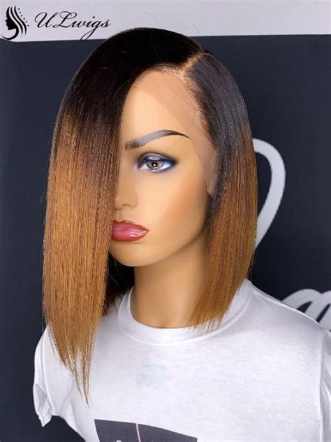 Honey Brown T1b 30 Ombre Short Bob Cut 360 Lace Frontal Wig [ulwigs31