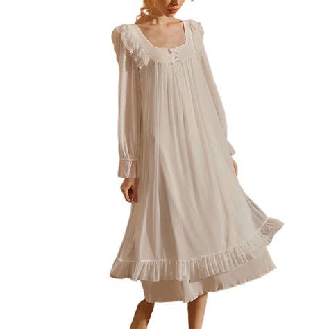 Homgro Womens Victorian Nightgowns Vintage Ruffle Sleep Dress Maxi Sleep Dress Flowy Princess