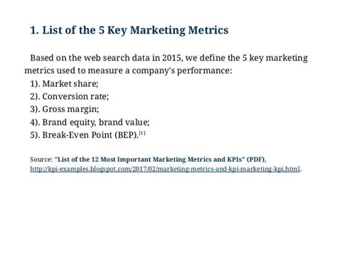 Examples Of Key Marketing Metrics Examples Of Marketing Metrics Lis