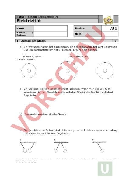 Arbeitsblatt Pr Fung Elektrizit T Physik Elektrizit T Magnetismus