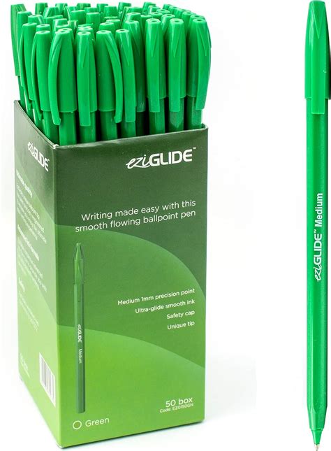 Eziglide Ballpoint Green Pens 50 Pack Stick Ballpoint Pens Smooth