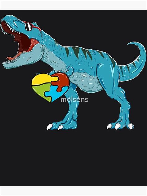 Autism Awareness Day Art Dinosaur T Rex Puzzle Pieces Art Art Print By Melsens Redbubble