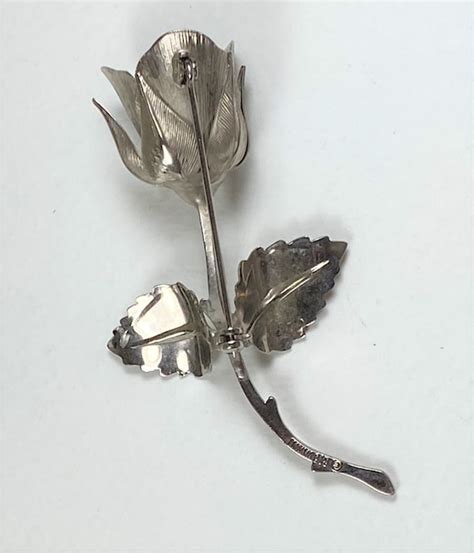 Vintage Giovanni Rose Flower Pin Brooch Silver Tone S Gem