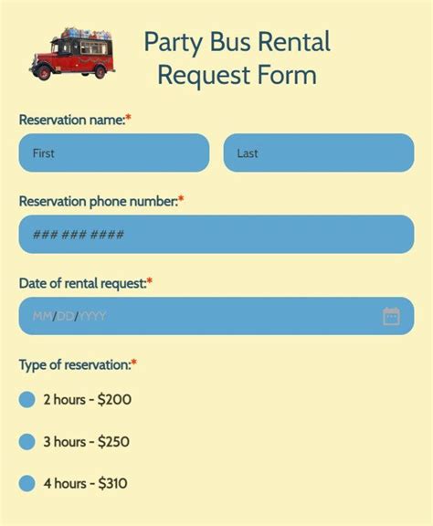 Free Party Bus Rental Request Form Template Formbuilder