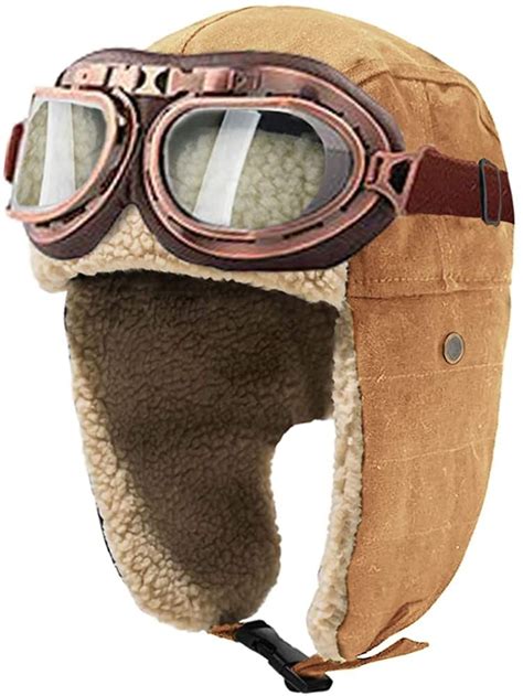 Peicees Vintage Aviator Hat And Goggles Costume Accessories Fur Ear