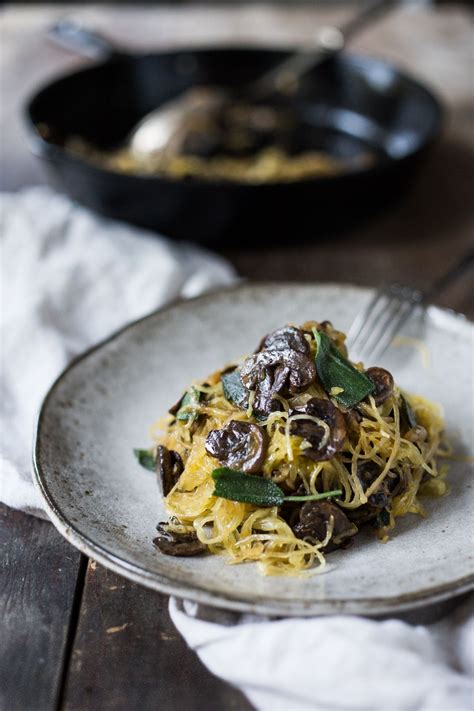 Roasted Spaghetti Squash With Mushrooms Garlic Sage Recipe Best