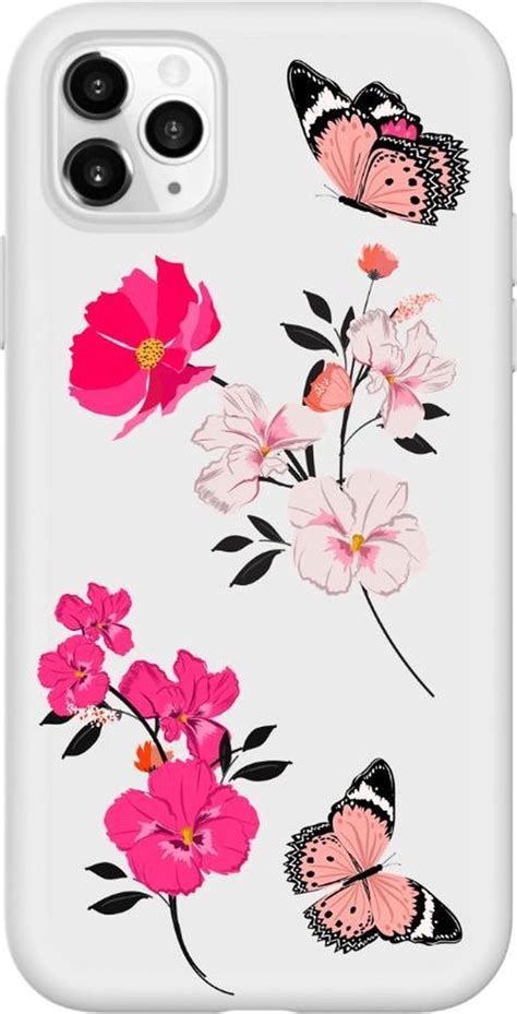 Apple Iphone 11 Pro Max Siliconen Hoesje Wit Bloemen En Vlinders