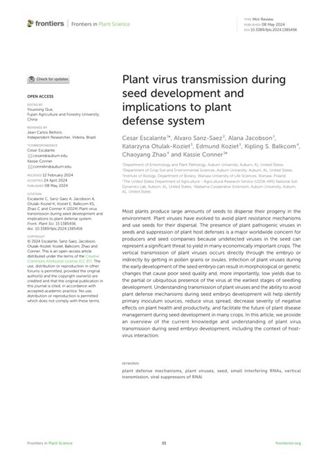 Pdf Plant Virus Transmission During Seed Development And Implications