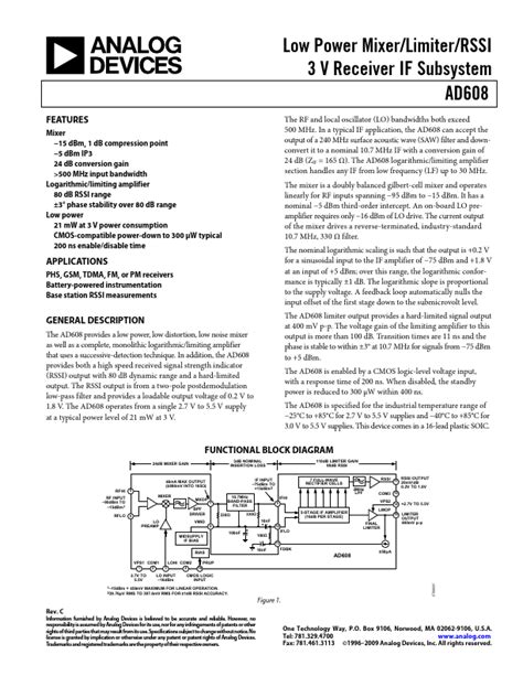 Ad608 Analog Devices Subsystem Hoja De Datos Ficha Técnica