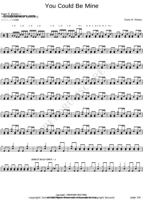 You Could Be Mine Arr Copydrum Sheet Music Guns N Roses Drums