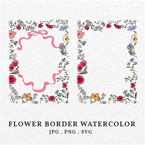 Flower Border Frame Watercolor Illustration Bundle SVG PNG Hand Drawn ...