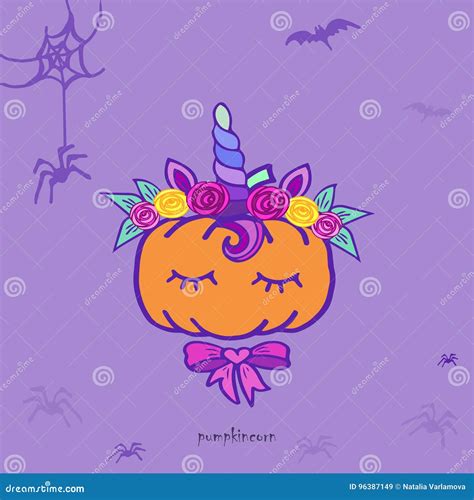 Unicorno Della Zucca Carta Divertente Di Halloween Illustrazione