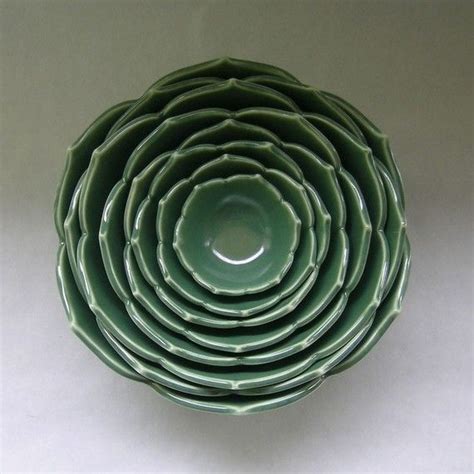 Eight Nesting Lotus Bowls In Emeraude Green By Whitneysmith Nesting